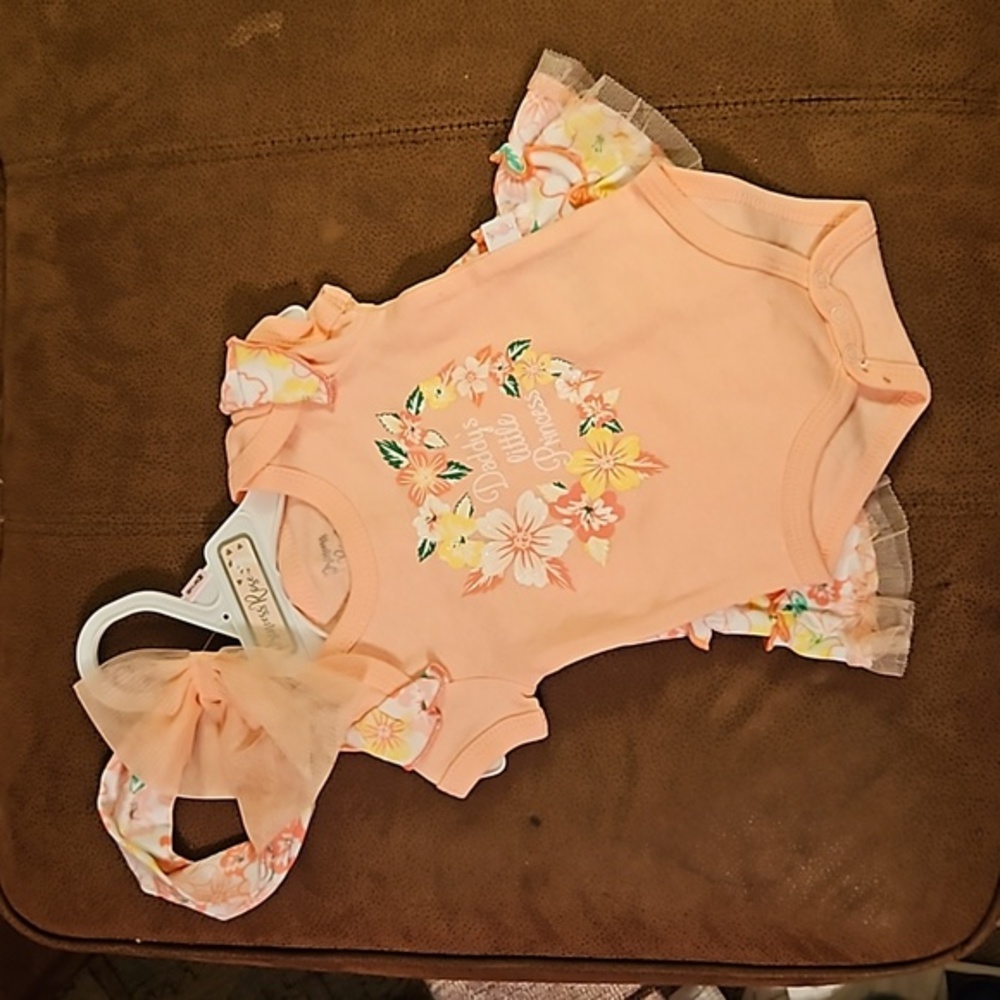 PRINCESS ROSE 0-3mos 100% cotton Skirt Onesie + Headband Set! NWT